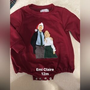 Red Long Sleeve Baby Romper with Embroidered Couple